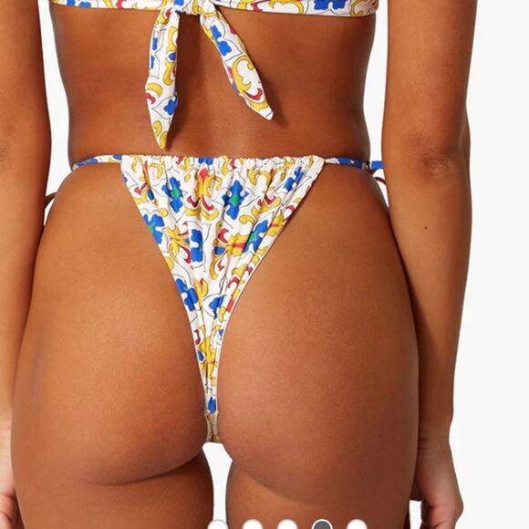 WeWoreWhat Ruched String Bottom In Pearl Tile Size L - Picture 2 of 8